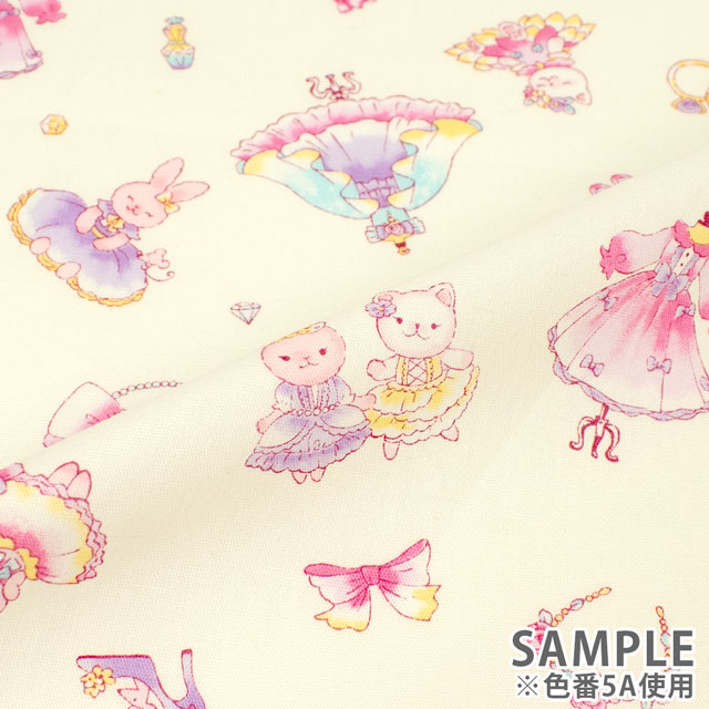 生地 キッズランド GIRLS うさぎと子猫とドレス/シーチング(SP2400) 5A.ホワイト 99Zz99_