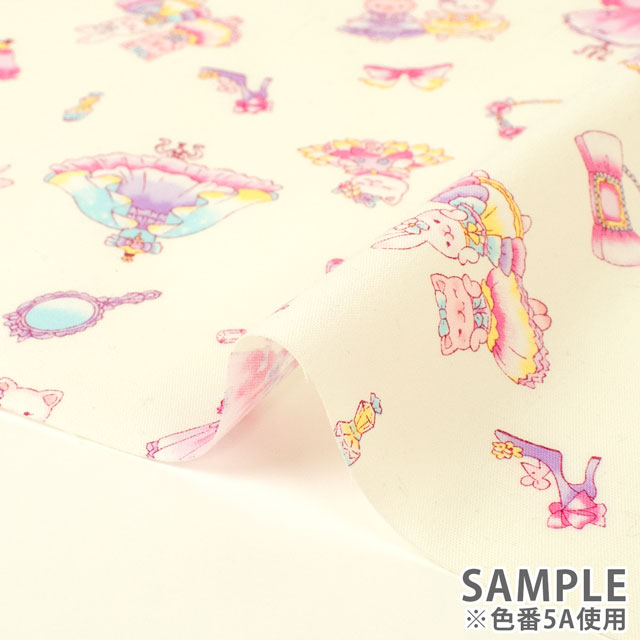 生地 キッズランド GIRLS うさぎと子猫とドレス/シーチング(SP2400) 5A.ホワイト 99Zz99_