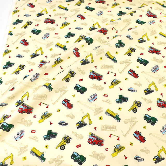 生地 キッズランド BOYS 働くくるま/シーチング(SP2411) 11B.キナリ 09Ae99_