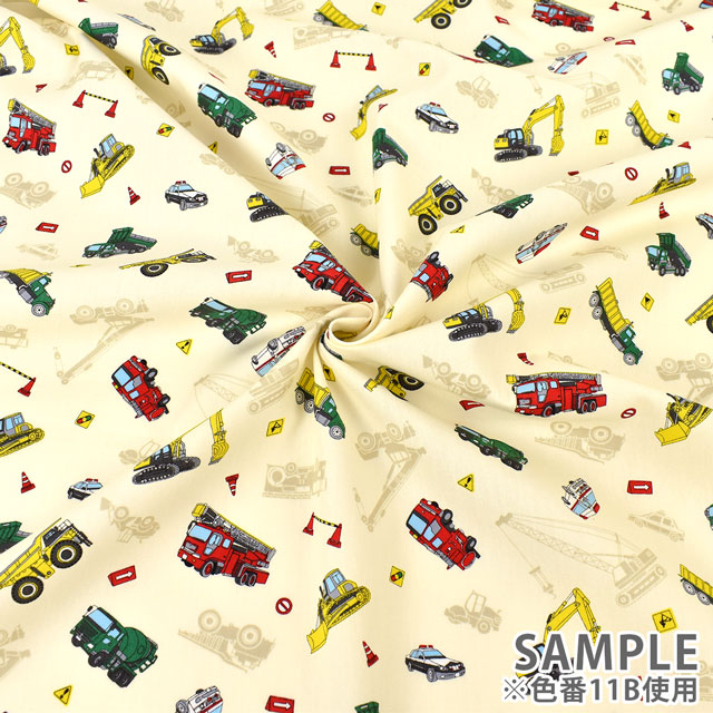 生地 キッズランド BOYS 働くくるま/シーチング(SP2411) 11B.キナリ 09Ae99_