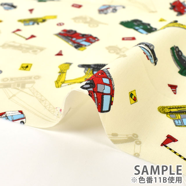生地 キッズランド BOYS 働くくるま/シーチング(SP2411) 11B.キナリ 09Ae99_