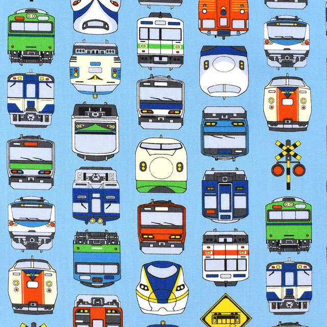 生地 キッズランド BOYS 電車/シーチング(SP2411) 12B.サックス 99Zz99_