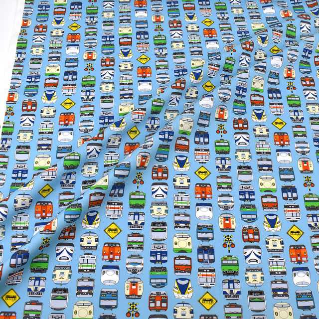 生地 キッズランド BOYS 電車/シーチング(SP2411) 12B.サックス 99Zz99_