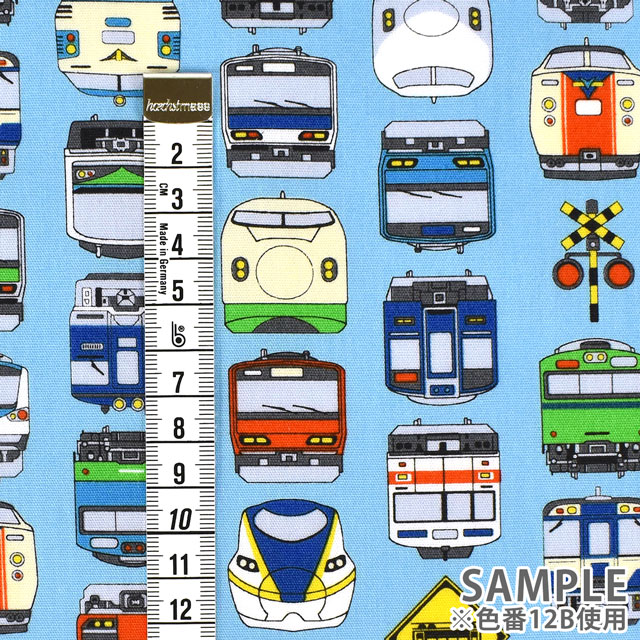 生地 キッズランド BOYS 電車/シーチング(SP2411) 12B.サックス 99Zz99_