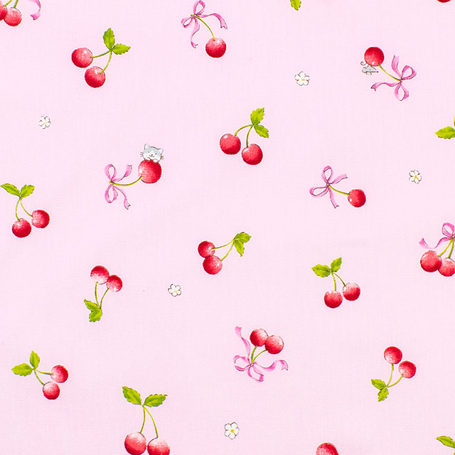 生地 キッズランド さくらんぼ&リボン/ポプリン(SP2500H) 2B.ピンク 09Ae99_