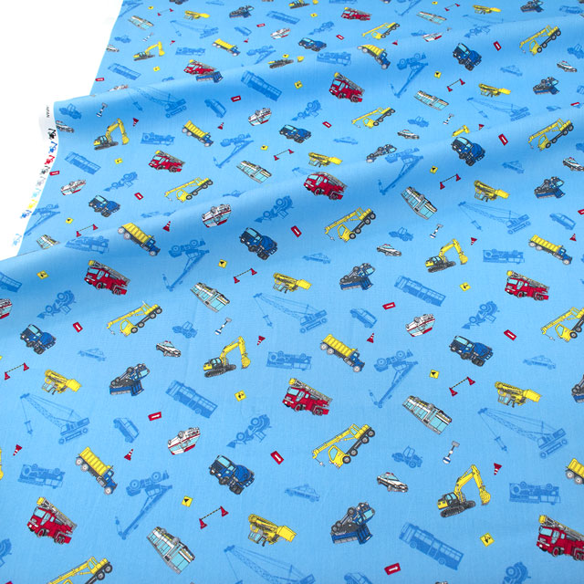 生地 キッズランド 働く車/ポプリン(SP2511L) 11B.サックス 09Ae99_