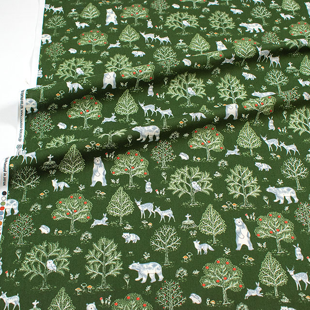 生地 キッズランド 森の動物たち/ポプリン(SP2600H) 3C.カーキ 09Ae99_
