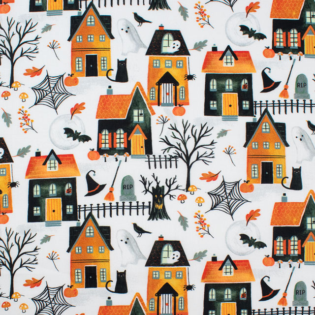 生地 TIMELESS TREASURES-タイムレストレジャー- HAUNTED HOUSE ホーンテッド・ハウス/シーチング(BOO-CD2930) WHITE.ホワイト 09Ac04_