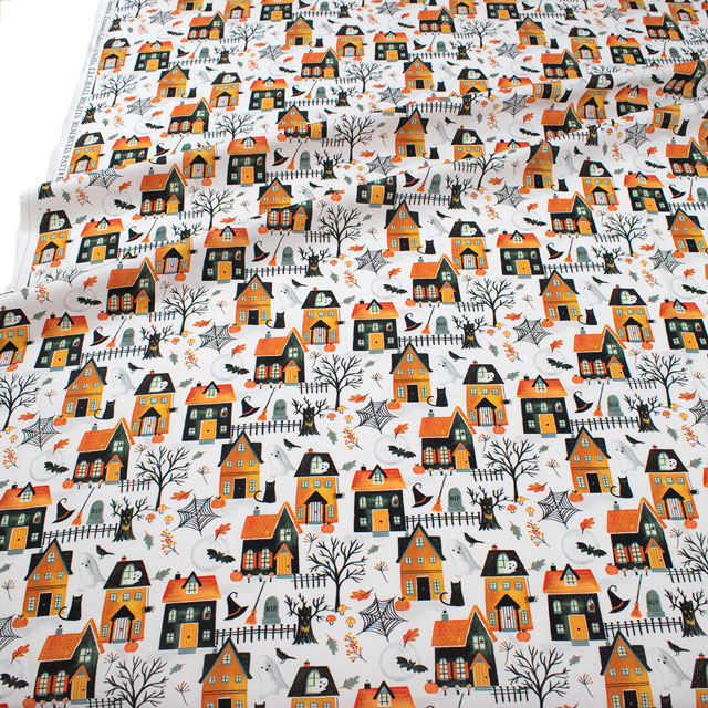 生地 TIMELESS TREASURES-タイムレストレジャー- HAUNTED HOUSE ホーンテッド・ハウス/シーチング(BOO-CD2930) WHITE.ホワイト 09Ac04_