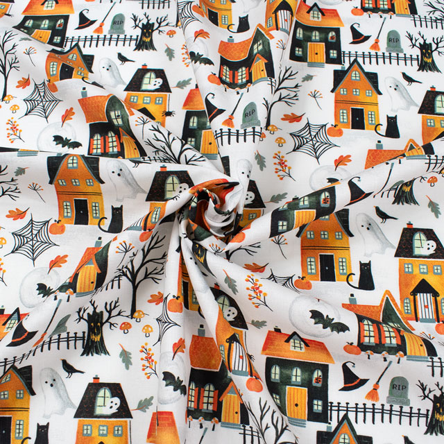 生地 TIMELESS TREASURES-タイムレストレジャー- HAUNTED HOUSE ホーンテッド・ハウス/シーチング(BOO-CD2930) WHITE.ホワイト 09Ac04_