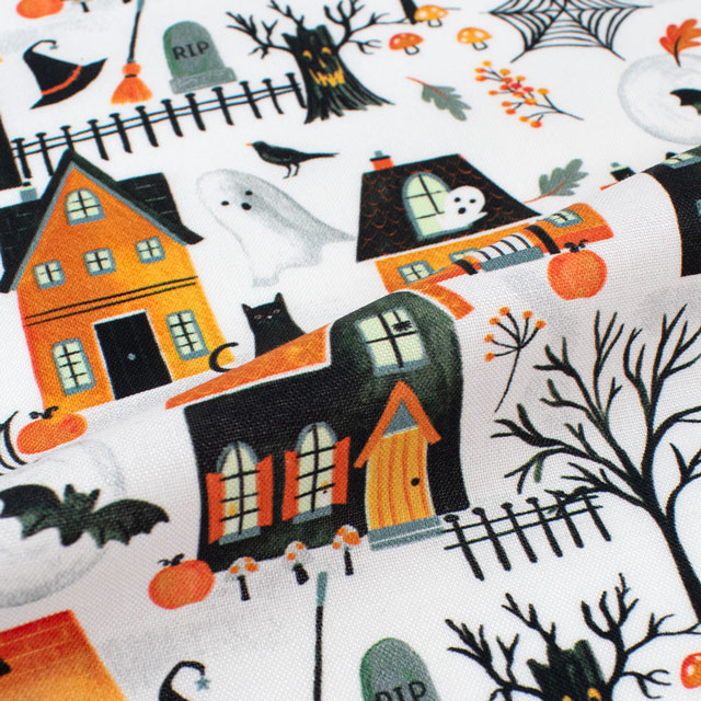 生地 TIMELESS TREASURES-タイムレストレジャー- HAUNTED HOUSE ホーンテッド・ハウス/シーチング(BOO-CD2930) WHITE.ホワイト 09Ac04_