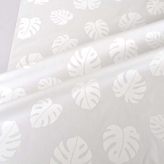 生地 T/Cブロード ハワイアンプリント モンステラ(TM5560) A.ホワイト 99Zz99_