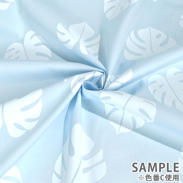 生地 T/Cブロード ハワイアンプリント モンステラ(TM5560) A.ホワイト 99Zz99_