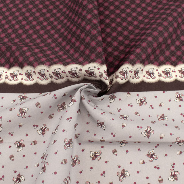 カットクロス ちいさな世界のちいさな生地 milk latte-ミルクラテ- ベア&チェリー/ローン(TTL-11) 06Ab99_