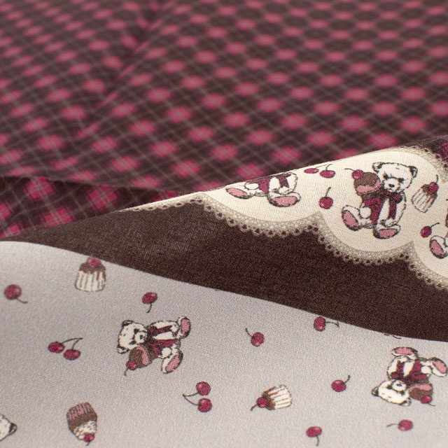 カットクロス ちいさな世界のちいさな生地 milk latte-ミルクラテ- ベア&チェリー/ローン(TTL-11) 06Ab99_