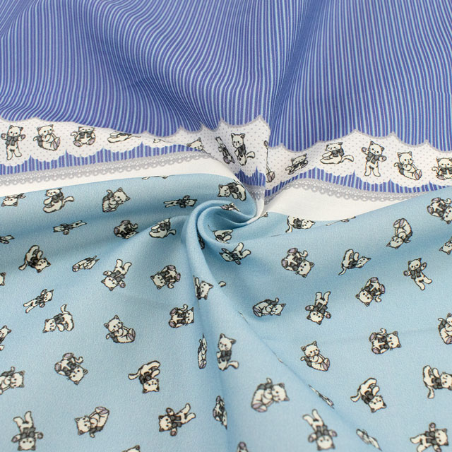 カットクロス ちいさな世界のちいさな生地 milk latte-ミルクラテ- ねこちゃん/ローン(TTL-13) ブルー 06Ab99_