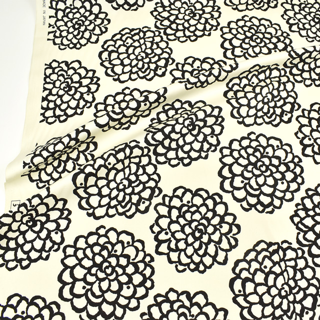 生地 ツイルプリント 和ダリア(UP5540) B.白地×ブラック 09Af16_