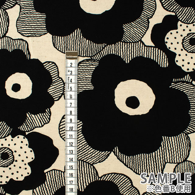 生地 綿麻キャンバスプリント ポピー(UP5524) I.ブルーグレー×ベージュ 09Cu45_