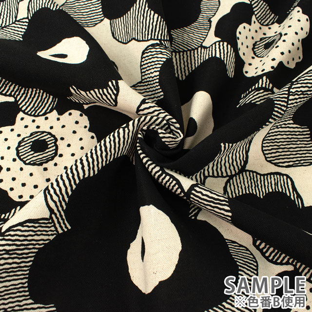 生地 綿麻キャンバスプリント ポピー(UP5524) I.ブルーグレー×ベージュ 09Cu45_