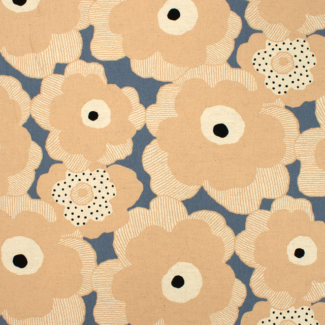 生地 綿麻キャンバスプリント ポピー(UP5524) I.ブルーグレー×ベージュ 09Cu45_