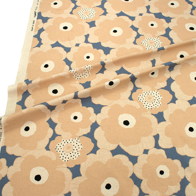 生地 綿麻キャンバスプリント ポピー(UP5524) I.ブルーグレー×ベージュ 09Cu45_