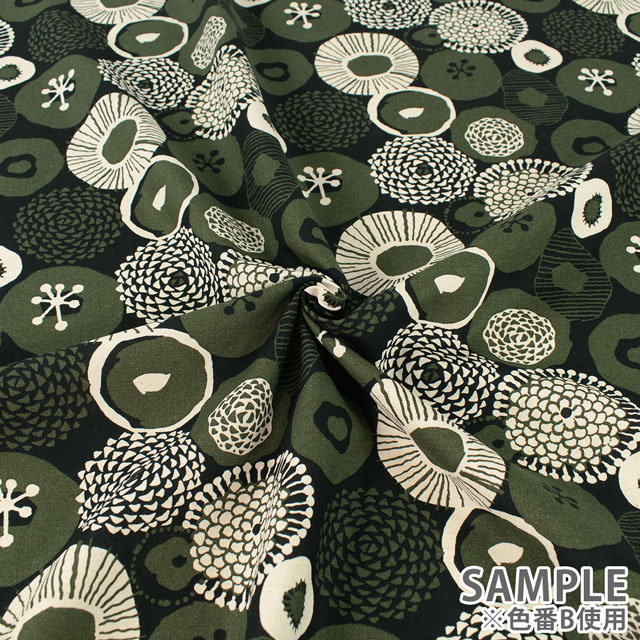 生地 綿麻キャンバスプリント 花柄(UP5636) C.ブルー 09Cu45_