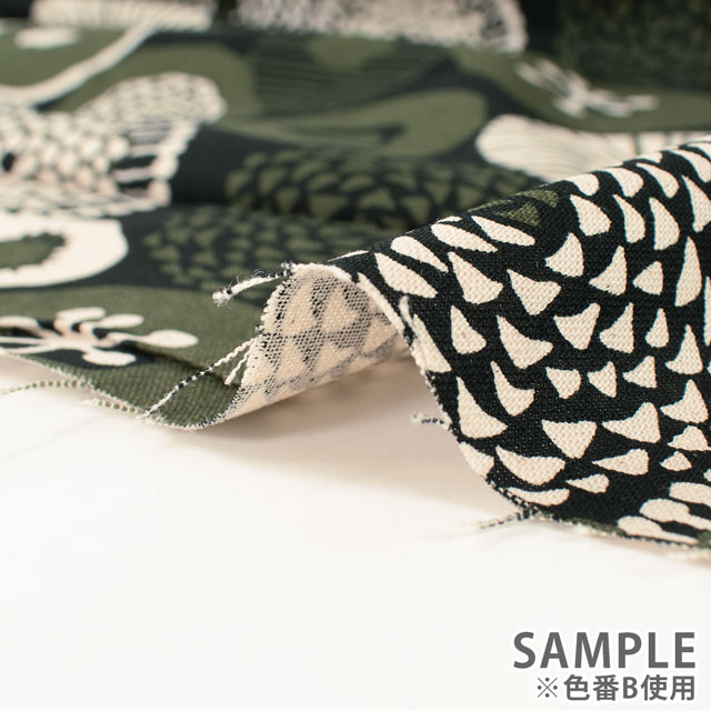 生地 綿麻キャンバスプリント 花柄(UP5636) C.ブルー 09Cu45_