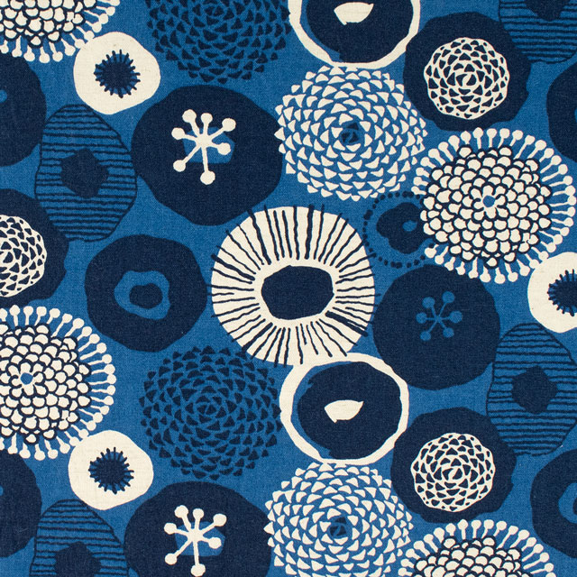 生地 綿麻キャンバスプリント 花柄(UP5636) C.ブルー 09Cu45_