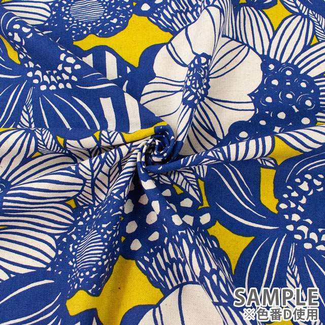 生地 綿麻キャンバスプリント アートフラワー(UP5678) J.チャコールグレー×ブラック 09Cu45_