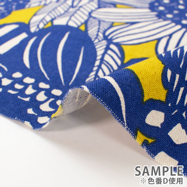 生地 綿麻キャンバスプリント アートフラワー(UP5678) J.チャコールグレー×ブラック 09Cu45_