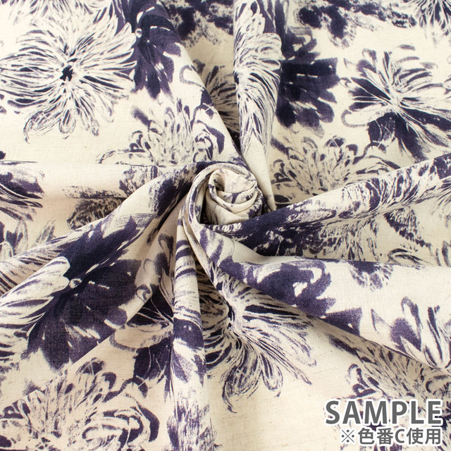 生地 綿麻シーチングプリント ピューター柄(UP5927) C.モーブ 09Cu45_