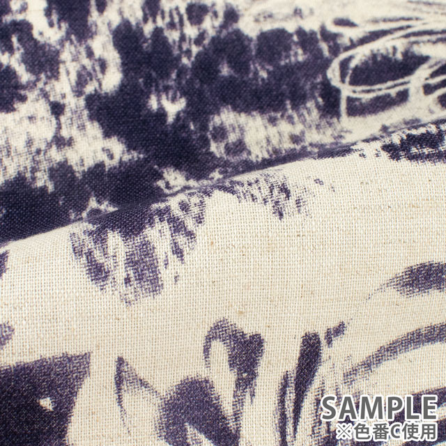 生地 綿麻シーチングプリント ピューター柄(UP5927) C.モーブ 09Cu45_