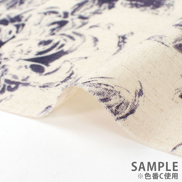 生地 綿麻シーチングプリント ピューター柄(UP5927) C.モーブ 09Cu45_