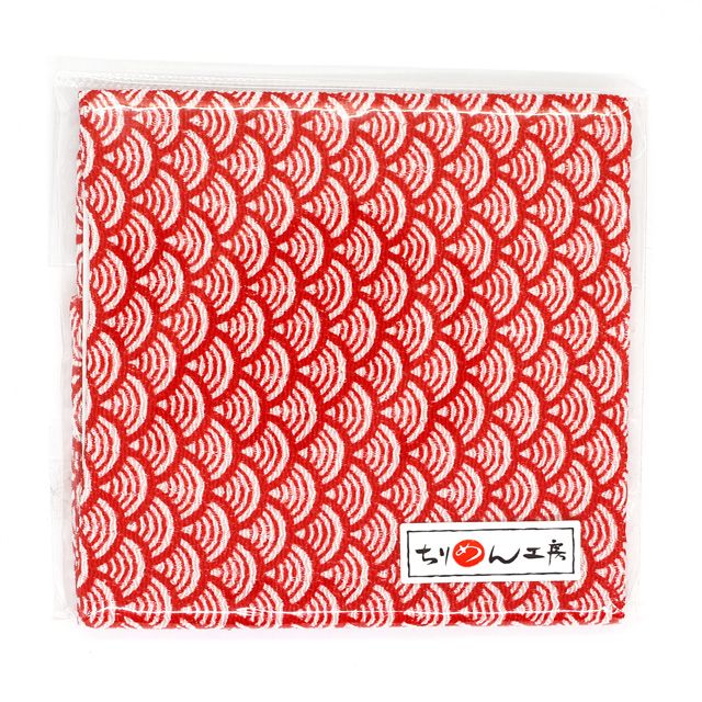 カットクロス ちりめん友禅 青海波(Y304) 02B.赤 06Bj99_
