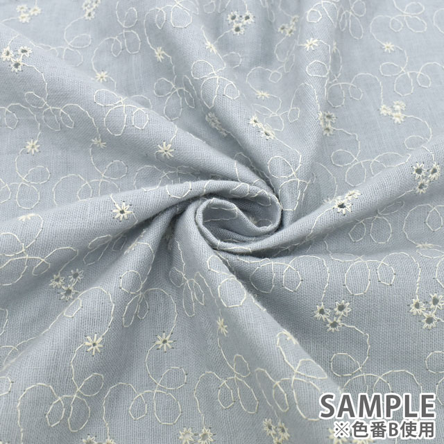 生地 クレンゼ ダブルガーゼ刺繍(YO1990) B.ブルーグレー 99Zz99_
