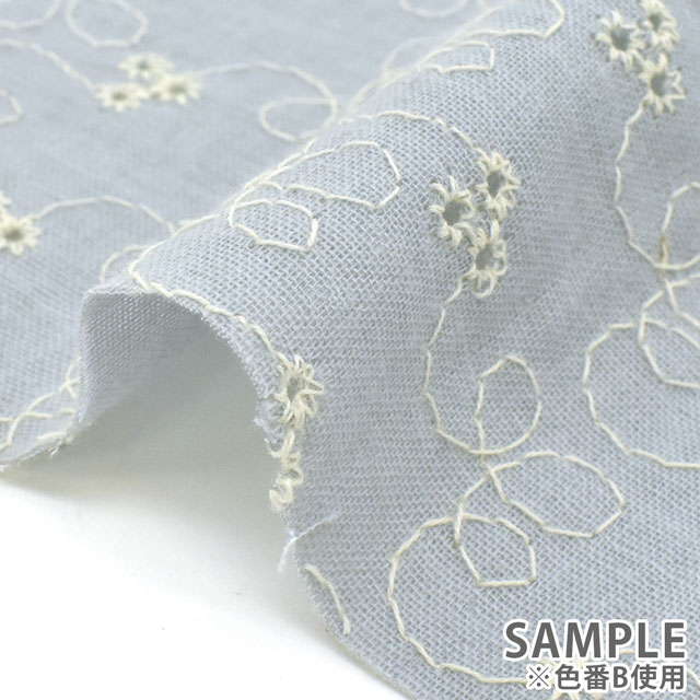 生地 クレンゼ ダブルガーゼ刺繍(YO1990) B.ブルーグレー 99Zz99_