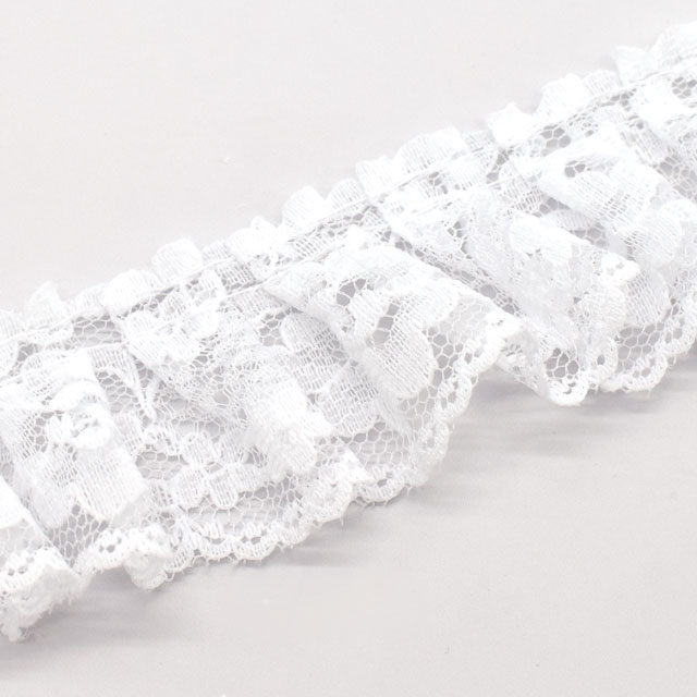 ラッセルフリルギャザーレース(05144Q) 約3.5cm幅 1.白 07Ac99_