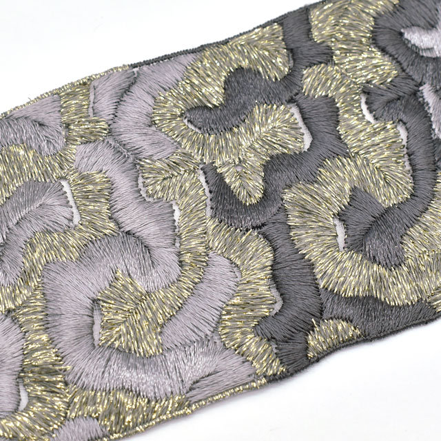 フランス製 刺繍ブレード カモフラージュ(3686) 329/563/33.ゴールド×グレー 07Ac99_
