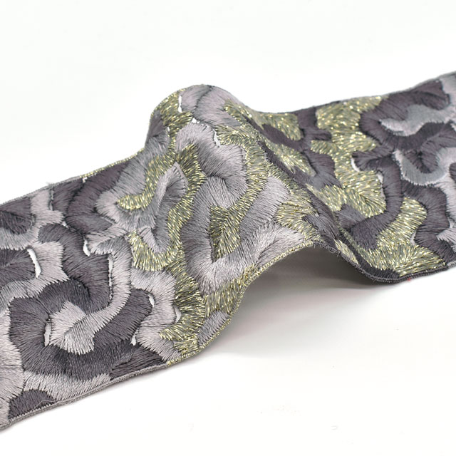 フランス製 刺繍ブレード カモフラージュ(3686) 329/563/33.ゴールド×グレー 07Ac99_