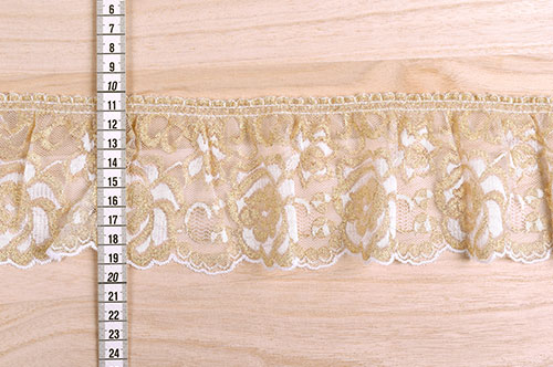 ラッセルフリルギャザーレース(4770-F) 約9cm幅 1.白×ゴールド 07Ac99_