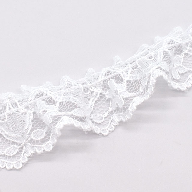 細幅ラッセルフリルギャザーレース(51362-1) 1.シロ 07Ac99_