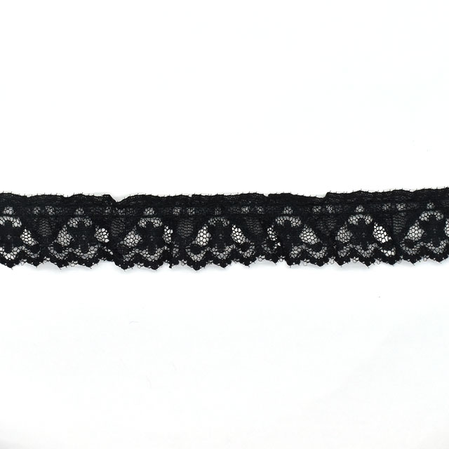 細幅ラッセルフリルギャザーレース(51362-18) 18.クロ 07Ac99_