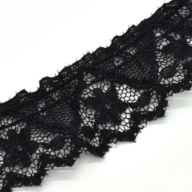 細幅ラッセルフリルギャザーレース(51362-18) 18.クロ 07Ac99_