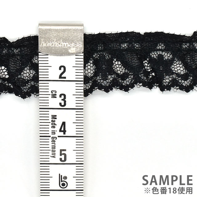 細幅ラッセルフリルギャザーレース(51362-18) 18.クロ 07Ac99_