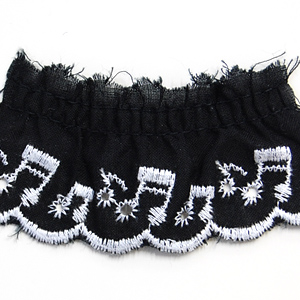 綿ギャザーレース 音符(5214) 約2.5cm幅 97.黒地 07Ac99_