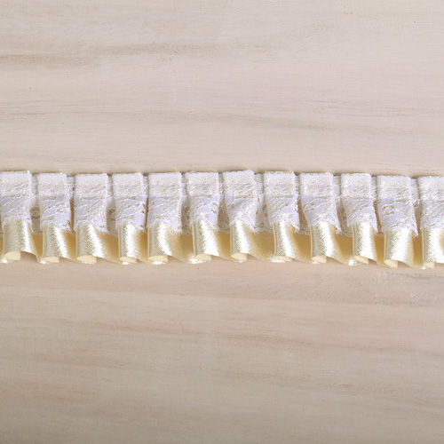 サテンフリルレース(6251FQ) 約3.5cm幅 2.ライトイエロー×白 07Ac99_