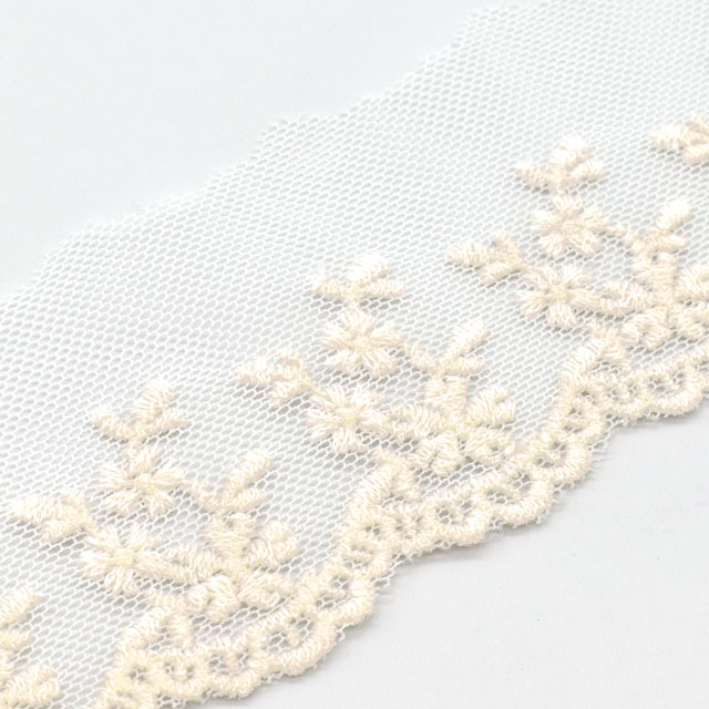 綿刺しゅうチュールレース フラワー(67501) 0.生成 07Ac99_