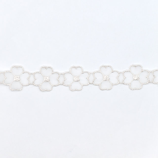 ラメモチーフオーガンジーレース 4枚花(873000) シルバー 07Ac99_