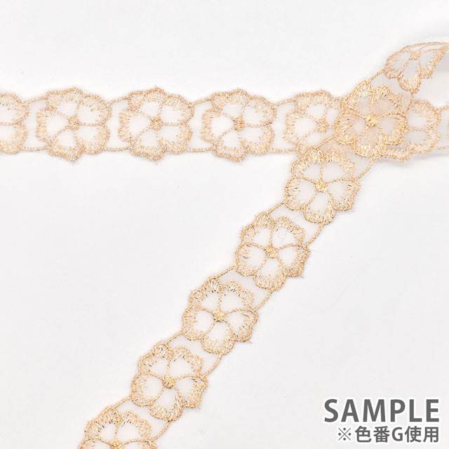 ラメモチーフオーガンジーレース 5枚花 小(873001) シルバー 07Ac99_