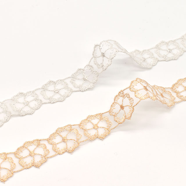 ラメモチーフオーガンジーレース 5枚花 小(873001) シルバー 07Ac99_